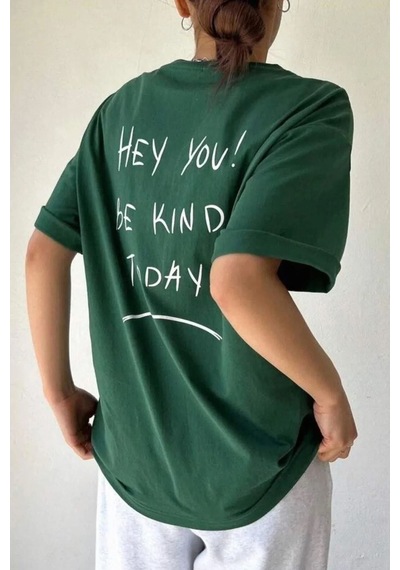Unisex Hey You Baskılı Tasarım Tshirt Yeşil