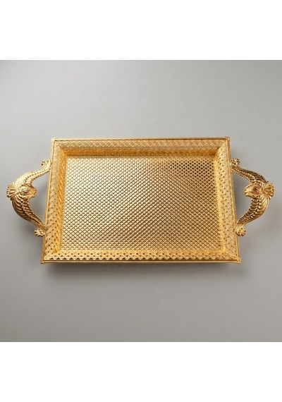 Gold Renk Ayaklı Tepsi Orta Boy Lkm-107 Gold - Lüks Sunum Tepsisi Gümüş