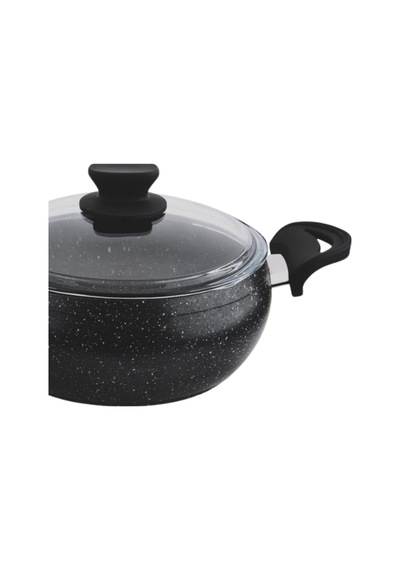 Granit Pro 28 Cm Derin Granit Güveç Tencere Siyah Bakalit Saplı Cam Kapaklı Yapışmaz
