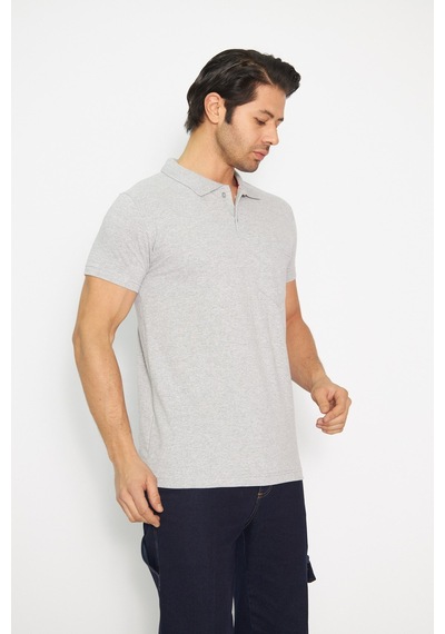 T-shirt Polo Yaka Kısakol %100 Pamuk Cepli Gri