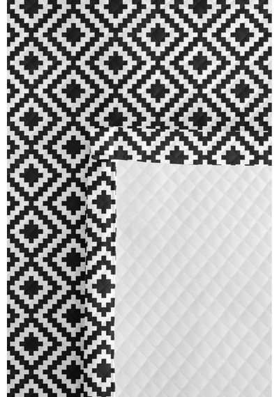 Siyah Beyaz Geometrik Genç Odası Tek Kişilik Pike Takımı - Ekose 160x220 Cm Kapitone Yatak Örtüsü Bohem Eşik Havası