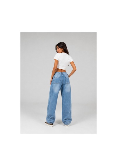 Bluemarlin Buz Kar Ön Yan Parçalı Diz İşlemli Baggy Jeans Mavi