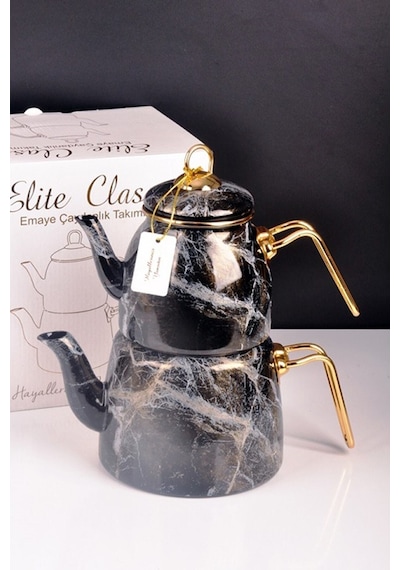 Bayev Siyah Elite Class Emaye Çaydanlık Desenli 200582 Siyah