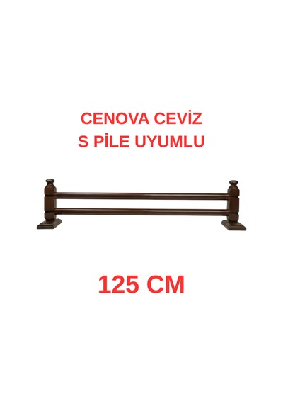 Cenova S Pile Ve Perde Düğmesi Uyumlu Çetray Çift Raylı Modern Ahşap Rustik Ceviz 125 Cm Ceviz