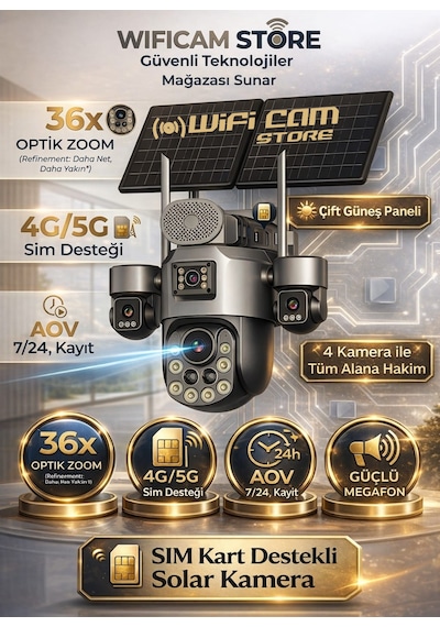 36x Optik Zoom 4 Kameralı Sim Kartlı Solar Kamera