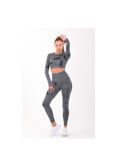 Maraton Active Slimfit Kadın Bisiklet Yaka Uzun Kol Koşu Antrasit Crop Top 816025 Antrasit