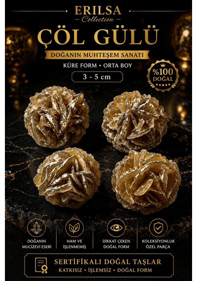Sertifikalı Çöl Gülü Taşı Kütle - 3-5 Cm Küre Form Doğal Jips Kri