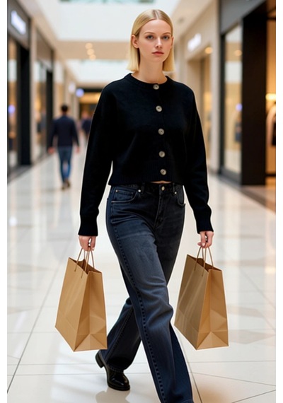 Benerly Kadın Oversize Düğmeli Crop Triko Hırka Yumuşak Dokusuyla Ve Raha Siyah