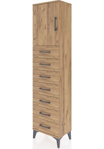 Arges Dolap 2 Raflı 7 Çekmeceli Tek Kapaklı 44x30x182 Çam-çam Çam