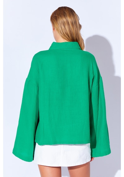 Manche Benetton Kolları Salaş Yıkamalı Müslin Oversize Rahat Kalıp Kadın Basic Gömlek Mks166881-01 Manche Benetton Kolları Salaş Yıkamalı Müslin Oversize Rahat Kalıp Kadın Basic Gömlek Mks166881-01
