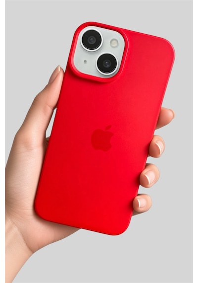 Iphone 15 Uyumlu Kılıf Logolu Lansman Soft Yumuşak Içi Kadife Silikon Kapak Kırmızı