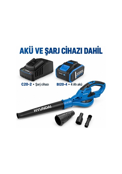 Hyundai Hy20cb 20v Max Akülü Üfleme Seti 4 Ah Akü Ve Şarj Dahil Temizlik Aparatlı