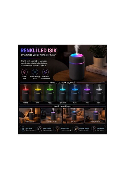 Ultrasonik Hava Nemlendirici Renkli Led Işıklı Usb Mini Masaüstü Buhar Makinesi-gri