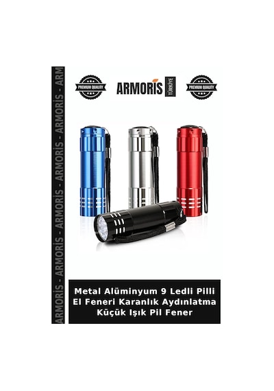 Metal Alüminyum 9 Ledli Pilli El Feneri Karanlık Aydınlatma Küçük Işık Pil Fener