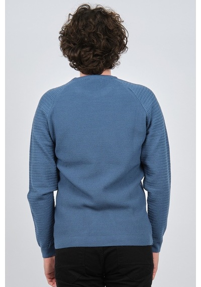 Çizgi Triko Erkek Bisiklet Yaka Slim Fit Kazak 42554259 Mavi Mavi