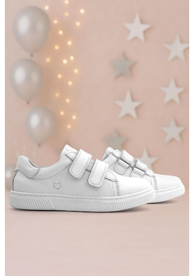 Hakiki Deri Beyaz Cırt Cırtlı Kız Çocuk Sneakers Ayakkabı Beyaz