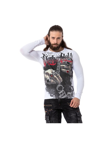 Cipo & Baxx Cl511 Erkek Sweatshirt Günlük Rahat Kalıp Bisiklet Yaka Spor Basic Beyaz