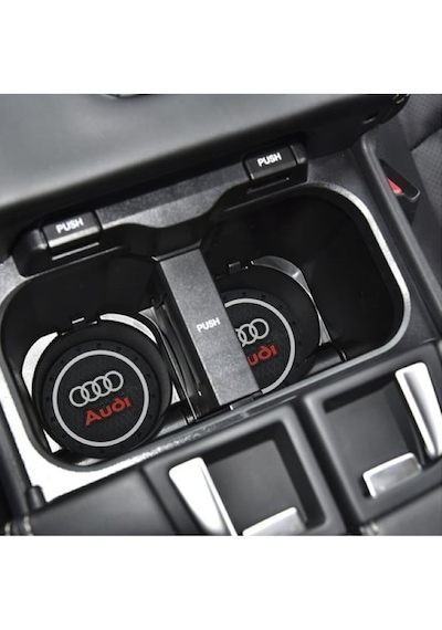 Audi Araba Silikon Bardaklık Altlığı 2 Li Set Logolu Siyah - Kırmızı
