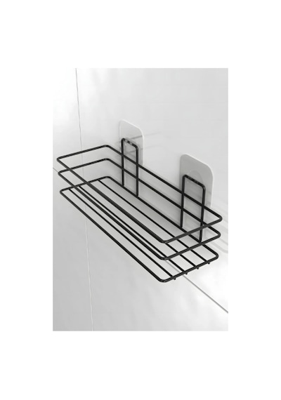 Buççin Online Mağaza Yapışkanlı Banyo Düzenleyici Banyo Rafı Şampuanlık Sabunluk Mat Siyah Metal Siyah Çok Renkli