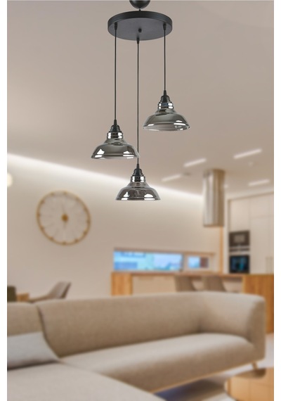 Dilberay Lüks Salon - Mutfak - Yatak Odası Modern Sarkıt Füme 3 Lü Avize Diğer