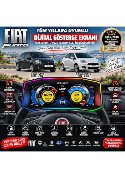 Fiat Punto 2004-2018 Modeller İçin Harici Digital Gösterge Odb Ekran Arıza Göstergesi Turbo Gösterge Hayalet Ekran