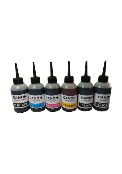 Canon Mg7500 Mg7550 Uyumlu Kolay Dolan Kartuş+6x100ml Mürekkep 6 Renk Dolu