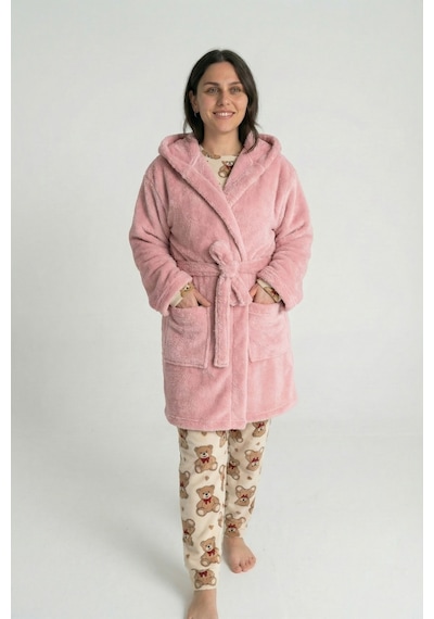 Kapüşonlu Wellsoft Sabahlık & Peluş Bornoz - Yumuşak, Polar Unisex Sabahlık-pudra Pudra/l/xl Pudra