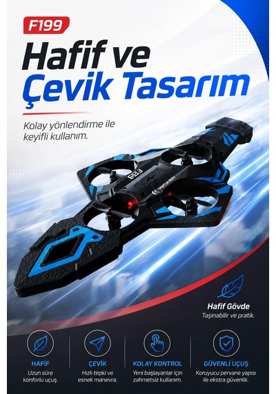 F199 Uzaktan Kumandalı Uçak Drone 2.4g Bağlantılı 360 Derece Dönüş Özellikli Oyuncak