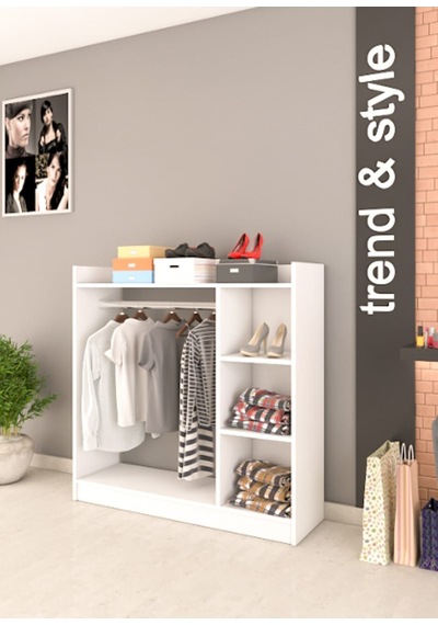 Pratik 3 Raflı Elbise Dolabı - Beyaz