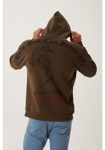 Polostate Erkek Ön Arka Age Of State Baskılı Sweatshirt Haki