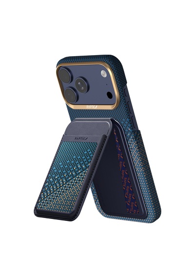 Apple iPhone Uyumlu 17 Pro Max Kılıf Raptic 2in1 Bundle Kit Aramid Skin Serenity Seri Kartlıklı Karbon Kapak Laci Lacivert