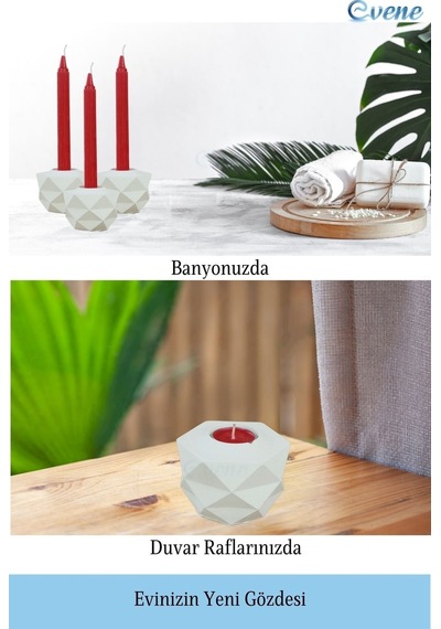 Mumluk Şamdan 3 Adet Tealight Ve İnce Mum Uyumlu Prizma Model - Beyaz