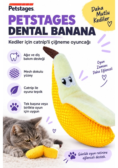 Petstages Dental Banana Kedi Nanesi İçeren Diş Temizleyici Muz Oyuncak