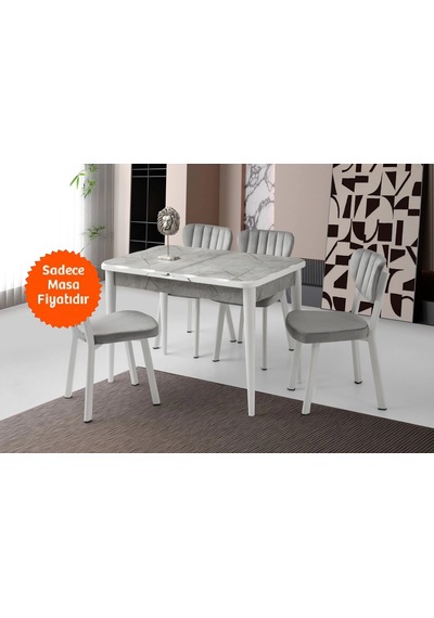 Lagina Ortadan Açılır Büyüyen Yemek Masası Mermer Desenli 80x130cm Gri