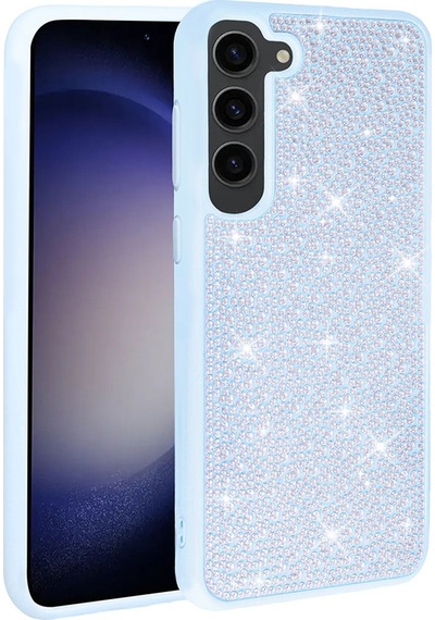 Goocamp Galaxy S23 Plus Uyumlu Parlak Taşlı Tasarım Ston Kılıf-mavi Açık Mavi Açık
