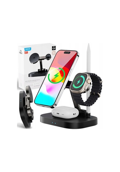 W52 Magsafe İphone-airpods-watch-pencil 4 Ü 1 Arada Kablosuz Şarj Standı - Siyah - 867048291