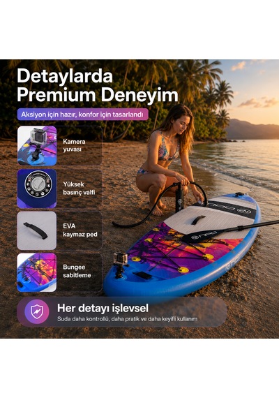 Npo Sunset Palm 305x81x15cm Şişme Premium Sup Paddle Board 148kg Kürek Pompa Çanta Koltuklu Full Set
