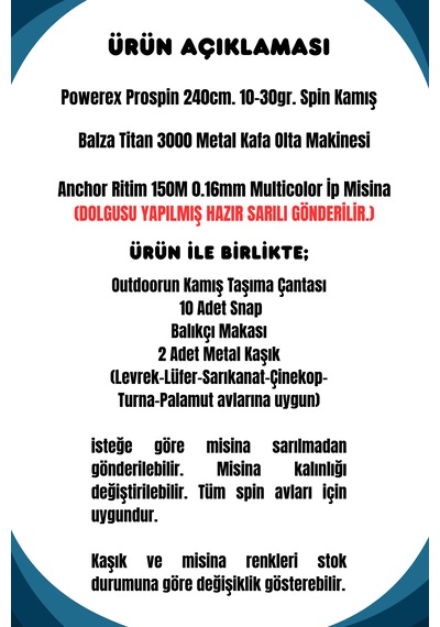 Powerex Prospin 240cm 10-30gr Balza Titan 3000 Metal Kafa Spin Olta Seti 1