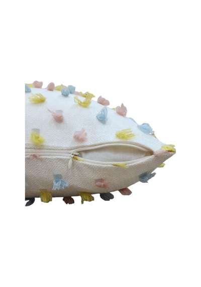 Pastel Püsküllü Kırlent Kılıfı Krem Renk -43x43cm - Modern Ve Neşeli Tasarım Krem