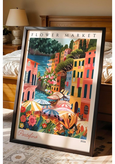 Portofino İtalya Çerçeveli Tablo Seyahat Severlere Salon Ve Ofis İçin Estetik Duvar Dekoru Travel Flower Market