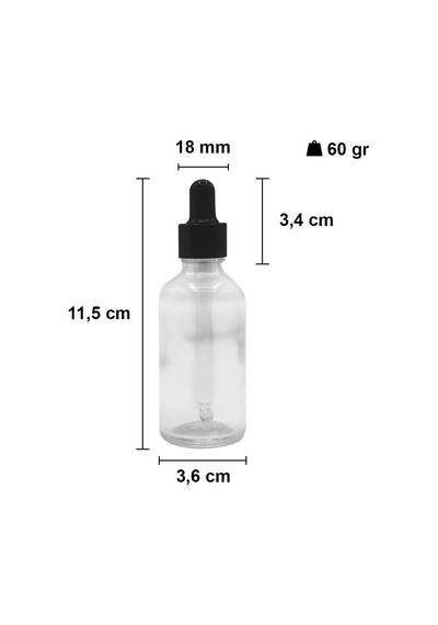 Afracam Şeffaf 50 Ml Kapaklı Dropper Damlalık Cam Şişe 30 Adet Siyah