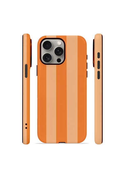 Apple iPhone Uyumlu 15 Pro Vorian Çift Katmanlı Magsafe Kılıf Orange Cream Stripe