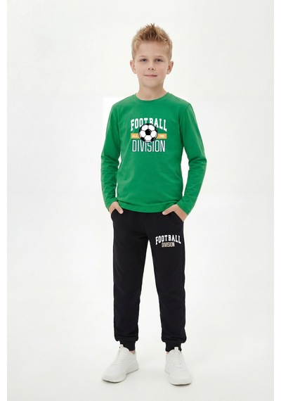 Panios Kids 3'lü Yuvarlak Yaka Sweatshirt Siyah Eşofmanlı Baskı Detaylı 6 Parça Erkek Çocuk Alt Üst Takım Siyah - Turuncu