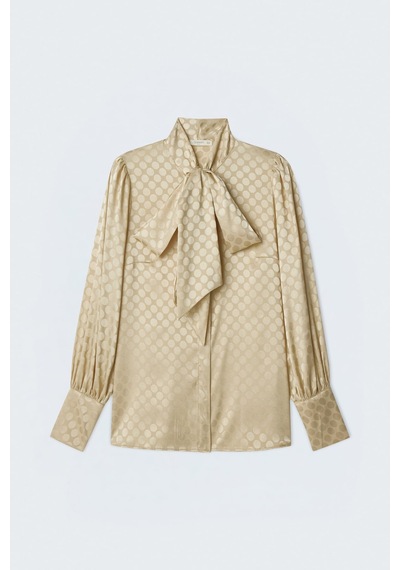 Sateen Puantiye Desenli Gömlek - Gold-137397 Altın