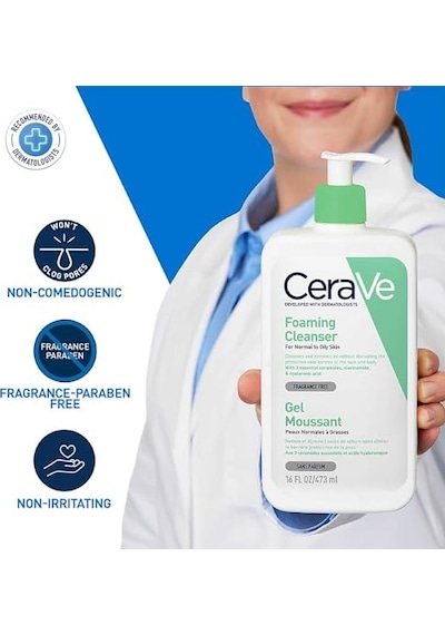 Cerave Normal Ve Yağlı Ciltler İçin Seramid İçerikli Köpüren Temizleyici Yüz Vücut 473 Ml