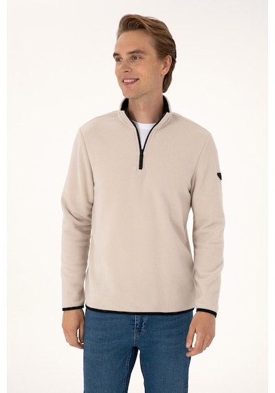 U.S. Polo Assn. Erkek Regular Fit Taş Polar Yarım Fermuarlı Basic Sweatshirt 50313777-VR049