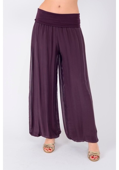 Bohem Stil İtalyan Yarasa Kol İpek Bluz & Pantolon Takım-8767 Mürdüm