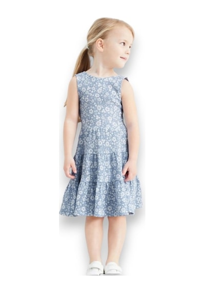 Çiçekli Kız Çocuk Elbise St09001 Mavi