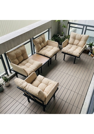 Bahçe Takımı Balkon Ve Cafe Modüler Metal Koltuk Takımı 2+1+1 Sehpalı Bej 1637 Bej