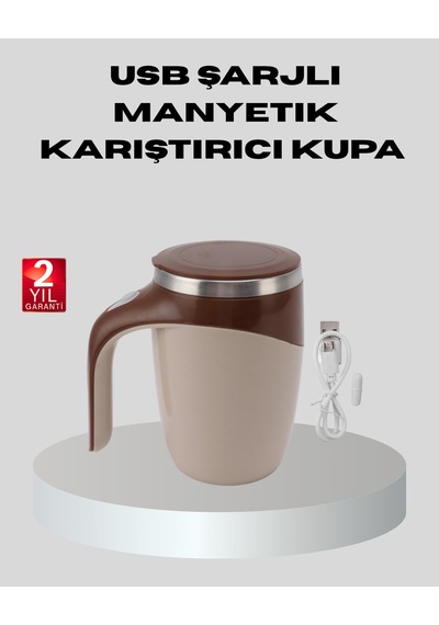 Manyetik Karıştırıcı Kupa Usb Şarjlı Otomatik Karıştırma Çift Katmanlı Acı Kahve